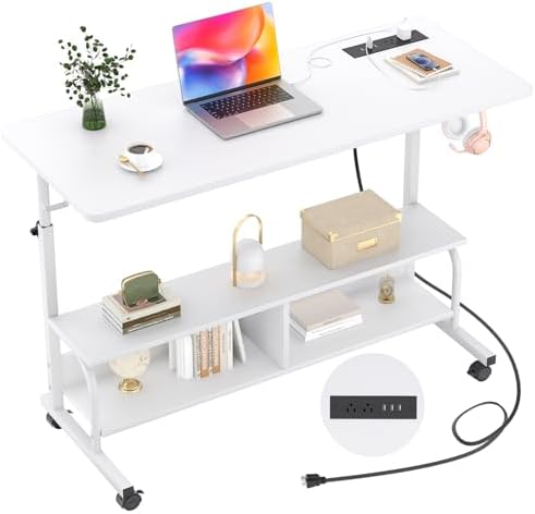 Armocity 47" Rolling Standing Desk with Charging Station for Couch Bed