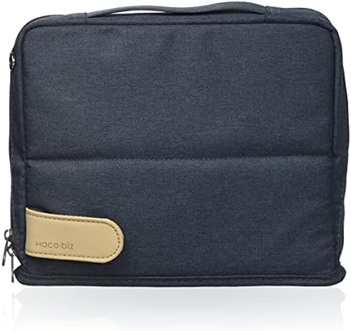 KOKUYO Pencil Case Pouch, Haco-Biz Standing Pen Pouch Bag, Foldable Stand up Pencil Holder Organizer, Large Capacity Portable Pencil Box for Office Supplies, Navy x Khaki (KAHA-HB11B)