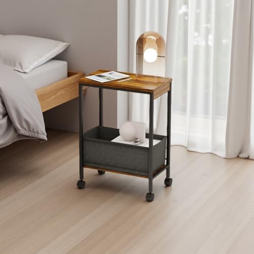 Rolling Printer Stand with Storage Basket, Mobile Cart for Small Spaces