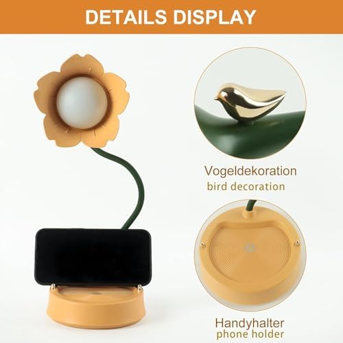 Desk Lamp for Kid, Dimmable LED Table Lamp with 3 Colour Temperatures, Rechargeable Desk Lamp with Touch Sensor and Flexible Arm, USB Bedside Lamp for Reading, Learning, Working (Yellow)