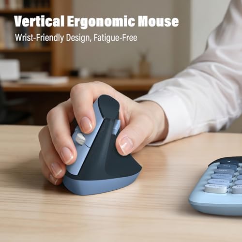 MOFII Wireless Ergonomic Keyboard and Mouse Combo, Split Curved Keyboard with Wrist Rest, Vertical Mouse, 2.4G, for PC Laptop Desktop Mac- Blue Gradient Colorful