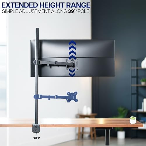 VIVO Extra Tall Single Monitor Desk Mount, 39 inch Pole VESA Stand for 13 to 32 inch Screens and up to 38 inch Ultrawides, Holds 22 lbs, Black, STAND-V011