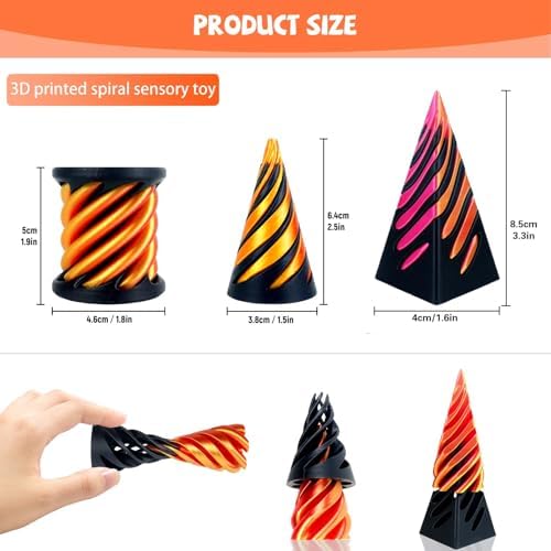 Gytera 3 Pack Impossible Cone Spiral Cone Passthrough Sculpture Fidget Toys Adults, 3D Printed Spiral Cone Toys - Stress Relief Desk Toy, Impossible Spiral Decoration for Desk (3 Packs)