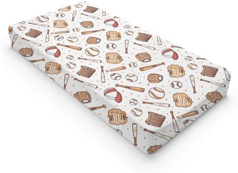 Cartoon Baseball Balls Hats Gloves Baby Changing Pad Cover,Unisex Sports Nursery Diaper Changing Table Pad Mat Sheet for Boys Girls-16x32