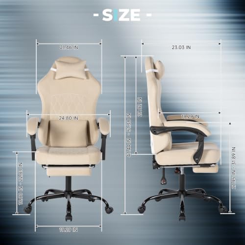 Video Gaming Chair Ergonomic Computer Chairs Gamer Chairs for Adults Massage Lumbar Support Swivel Height Adjustable Headrest Backrest Beige