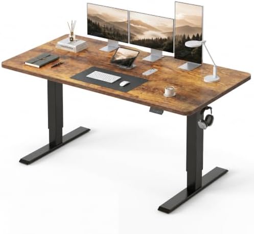 CubiCubi 55x28 Large Electric Standing Desk, 28" Deep Desktop, Rustic Brown