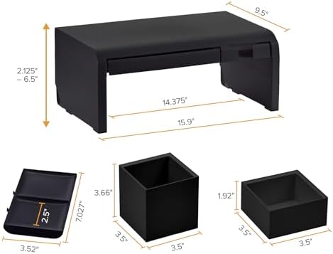 Bostitch Konnect Adjustable Monitor Riser with Drawer, Cell Phone Stand & Pencil Holder, Laptop Stand for Desk, 4 Height Levels, Cable Management & Rubber Feet