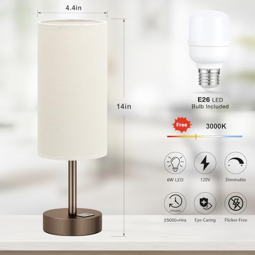 Dicoool Bedside Table Lamp for Bedroom - 3-Way Dimmable Touch Lamp, USB A+C