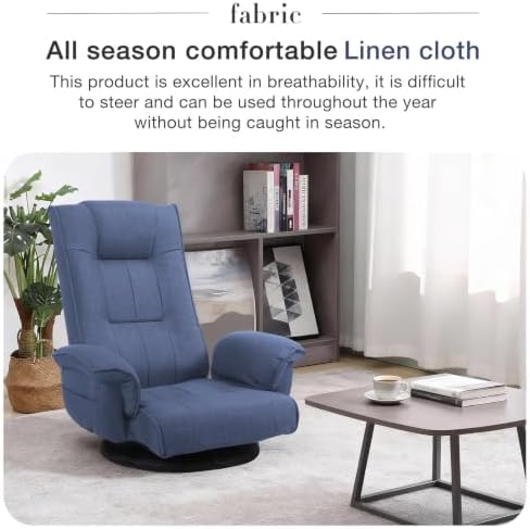 Ergonomic Swivel Floor Gaming Chair with Armrests & Side Pockets, 6-Position Reclining Sofa Bed, Foldable Padded Lounger with Thick Cushion & Lumbar Support for Esports, Reading, TV Watching, Blue