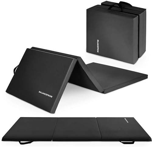 BalanceFrom 6x2 Feet 3-Panel Folding Gymnastics Mat – 2-Inch Thick Pad with Vinyl Surface and Carrying Handles for Tumbling, Yoga, Pilates, Home Workouts, and Martial Arts