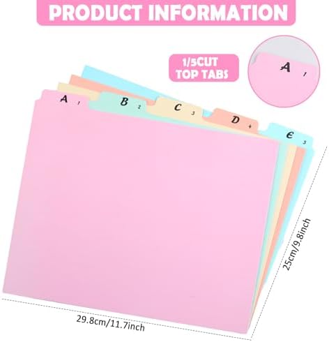 gisgfim 25 Alphabet File Guides, A‑Z Top‑Tab File Cabinet Dividers, Pastel