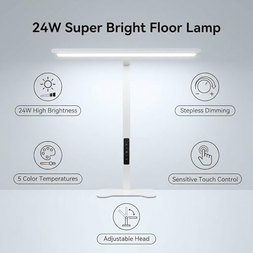24W LED Desk Lamp with Heavy Base, Bright Table Light for Home Office, Eye-Caring Architect Task Lamp, 5 Brightness Levels, Flexible Gooseneck Workbench Reading Light