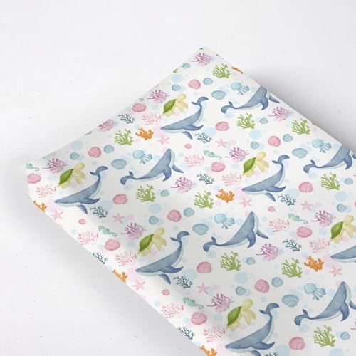 Colorful Sea Animals Whales Sea Turtle Starfish Seashells Baby Changing Pad Cover,Unisex Ocean Nursery Diaper Changing Table Pad Mat Sheet for Boys Girls-16x32