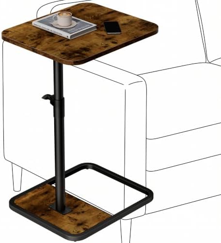 GOYLSER Large C-Shaped Tables Small Swivel End Table, Height Adjustable Side Tables Living Room, Rotating Snack Couch Wooden Tv Trays for Eating On Couch, Rustic Brown
