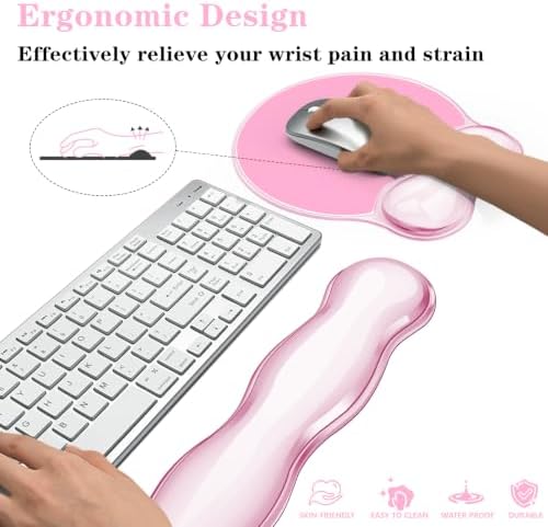 Gel Wrist Rest for Keyboard and Mouse Pad Set - Clear Pink