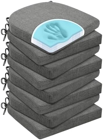 Chair Cushions for Dining Chairs, Non Slip Chair Pads with Ties and Washable Covers, Memory Foam Kitchen Chair Cushions Set of 8, 16"X16"X2.5", Dark Gray