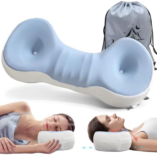 Cervical Neck Roll Pillow, Say Goodbye to Neck Pain, Travel Neck Support Pillow for Side Sleepers, Ergonomic Memory Foam Camping Pillow, Cervical Traction Device with Storage Bag