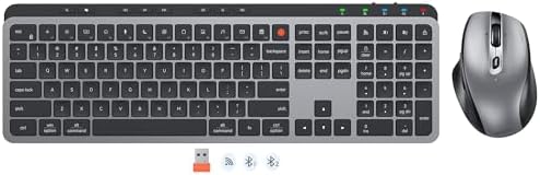 MEETION Wireless Ergonomic Keyboard and Mouse, Split Curved Bluetooth & 2.4G Keyboard Mouse Set, Cushioned Palm Rest, Full-Size, 4-Level DPI Adjustable Mouse