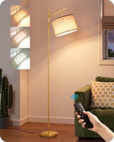 EDISHINE 64.7IN Gold Floor Lamp for Living Room with Remote, Standing Lamp
