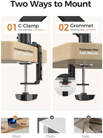 Bracwiser Monitor Mount 17-35 Inch Adjustable Gas Spring Desk Mount Stand Hold up to 24.25lbs with Clamp/Grommet Mounting Base (MD82)