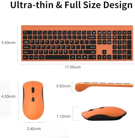 Slim Silent Full Size Wireless Keyboard Mouse Combo Orange
