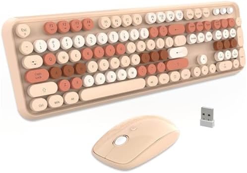FOPETT Keyboard and Mouse Sets Wireless,Reliable 2.4 GHz Connectivity for PC,Laptop,Smart TV and More (Milk Tea Color)