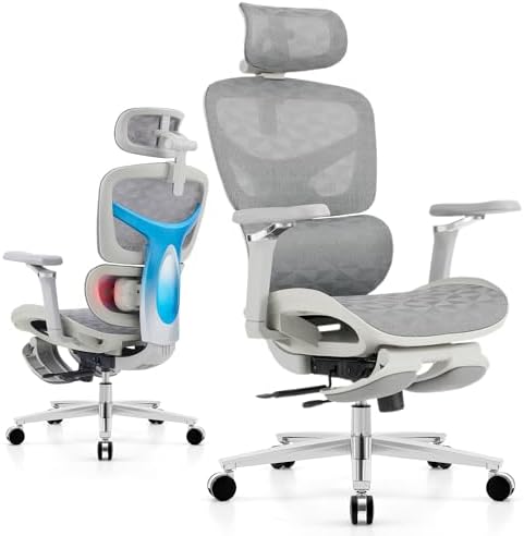 Ergonomic Massage Office Chair, Big & Tall 400lbs, Mesh, Gray