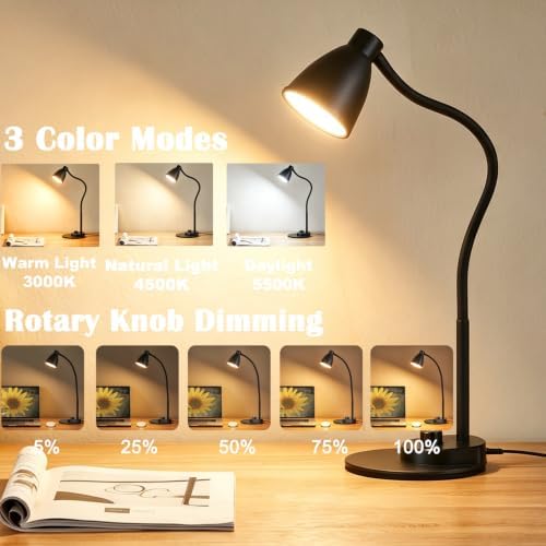 BOHON LED Desk Lamp with USB Charging Port 3 Color Modes Dimmable, Black