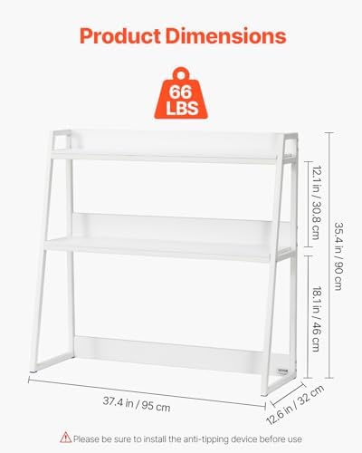 VEVOR Desktop Bookshelf, 2-Tier Desktop Storage Organizer, 37.4" x 12.6" x 35.4" Office Desk Storage Rack Display Shelf, Desktop Bookshelf Hutch with Anti-Slip Feet Pads for Office, Home & Dorm, White