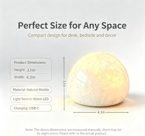 Natural Marble Lamp Cordless Touch Control Night Light Rechargeable Small Marble Table Lamp, Dimming Warm Glow Portable Marble Touch Lamp for Bedroom, Living Room, Decor Gift (A-Pure White)