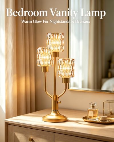 Lightdot Mid Century Modern Table Lamp Glod Glass Dimmable 3 Bulbs Included