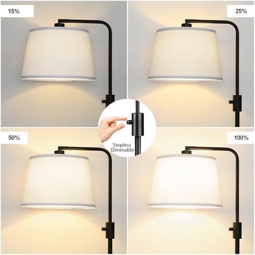 【Upgraded】 Dimmable Floor Lamp, 1000 Lumens LED Edison Bulb Included, Arc Black Floor Lamps for Living Room Modern Standing Lamp with White Shade, Tall Lamps for Living Room Bedroom Office Dining Room