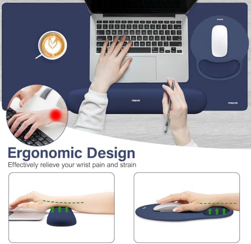 MOSISO Wrist Rest for Mouse Pad Set, Large Gaming Deskpad, Navy Blue