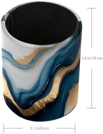 Blue Gold Marble Pen Holder Pencil Organizer Cute Pencil Cup Desk Decor Makeup Brush Holder PU Multifunctional Office Supplies for Home Classroom School