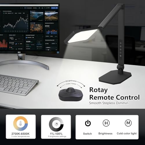 NS LED Desk Lamp for Home Office, Desk Lamp with Webcam Light for Video Calls, Dimmable 3000K-6500K Desk Light with Remote, Timer, Memory, Adjustable Swing Arm, CRI95+