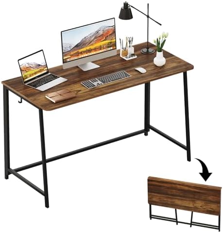 WOHOMO Folding Desk, 47.2" Foldable Computer Table for Small Spaces, Walnut