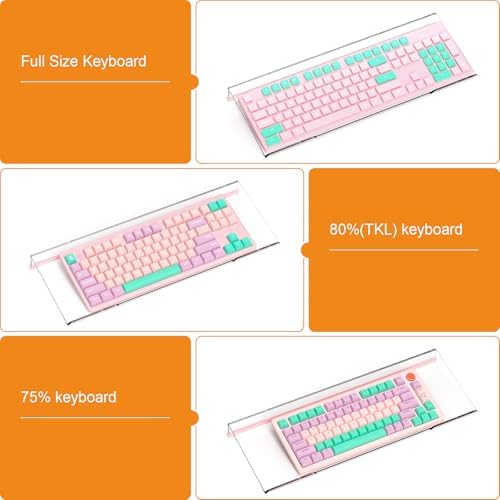 BEEGO Ergonomic Computer Keyboard Stand - Clear Acrylic Keyboard Riser Tilted Keyboard Holder Keyboard Tray with Lightpink Non-Slip Strip for Easy Typing at Home School Office Desk Accessories