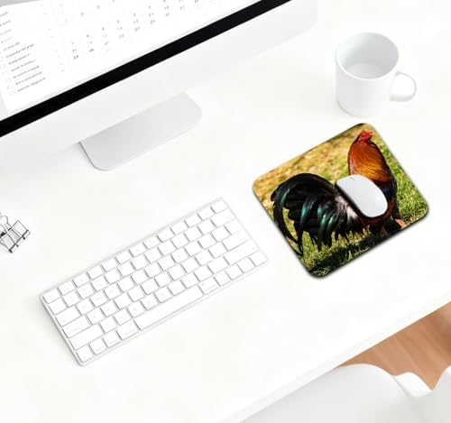 9.5x7.9 Inch Office/Gaming Mouse Pad, Vibrant Rooster with Iridescent Feather in Grass Colorful Farm Animal, Cute Anti-Slip Mat for Desk Decor