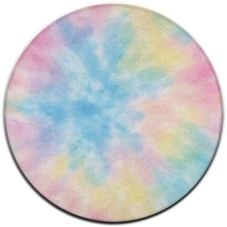 Fashion Round Area Rug Large Non Slip Carpet, Pink Rainbow Tie Dye Unisex Home Decor Mat