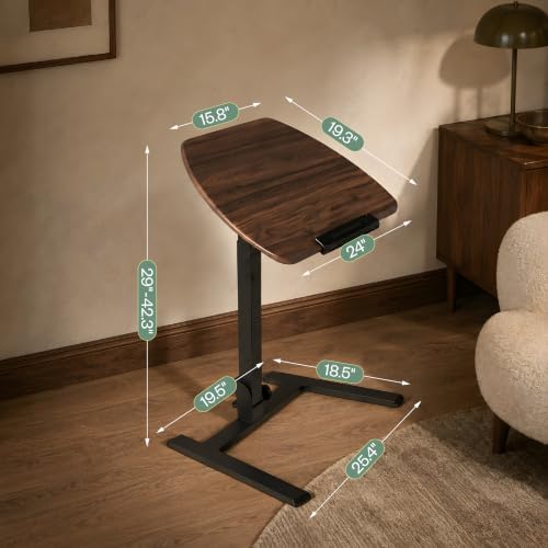 25" Folding Standing Desk with Wheels, Laptop No Assembly Pneumatic Height Adjustable Portable Rolling Desk, 29"-42" Sit Stand Desk with 0-90° Tilt Top, Computer Workstation for Home Office (Walnut)
