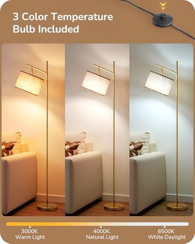 EDISHINE 64.7" Gold Modern Floor Lamps for Living Room, Arc Standing Lamp