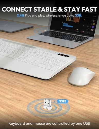 SABLUTE Wireless Keyboard and Mouse Combo, Full Size, Ergonomic Wrist Rest