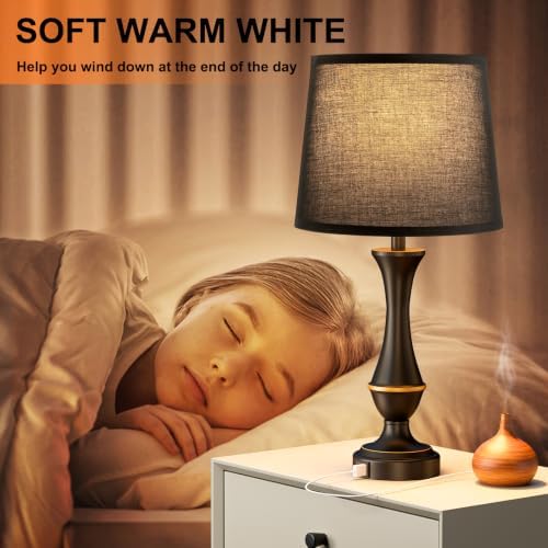 Touch Lamps for Nightstand, 3 Way Dimmable Lamps for Bedroom with USB C+A