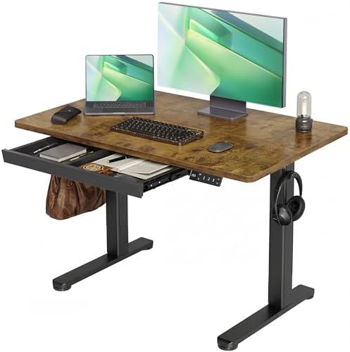 Claiks Electric Standing Desk with Drawer 40 Inch Rustic Brown