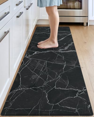 DEXI Kitchen Floor Mats Cushioned Anti Fatigue, 23x86 Black Marble