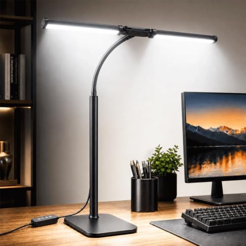 24-Inch Double Head LED Desk Lamp with Base, 15W Architect Desk Light