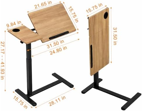 Ytaoka Height Adjustable Standing Desk with Wheels Foldable Standing Desk Mobile Tilting Laptop Desk Rolling Overbed Table for Home Office Bedroom Living Room