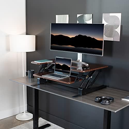 VIVO Dark Walnut 36 inch Standing Desk Converter, DESK-V000VD