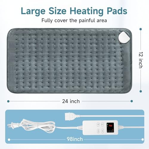 12"x24" Heating Pad, Electric Heating Pads for Neck and Shoulders and Back Pain Cramps Relief, Portable Heating Pad Birthday Christmas Mother Gifts for Women, Men, Wife, Dad