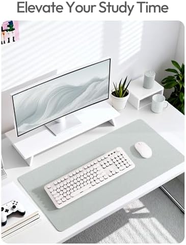 YSAGi Leather Desk Pad Protector, Office Desk Mat, Large Mouse Pad, Non-Slip PU Leather Desk Blotter, Laptop Desk Pad, Waterproof Desk Writing Pad for Office and Home (Silver, 35.4" x 17")